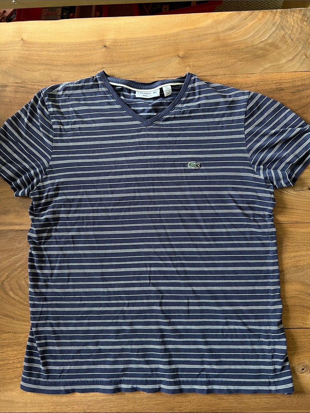 Lacoste Men’s Medium Navy White Striped T-Shirt Classic Crew Neck